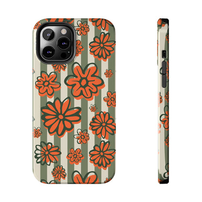 Simplistic Floral Striped Phone Case for iPhone 11-15 All Sizes