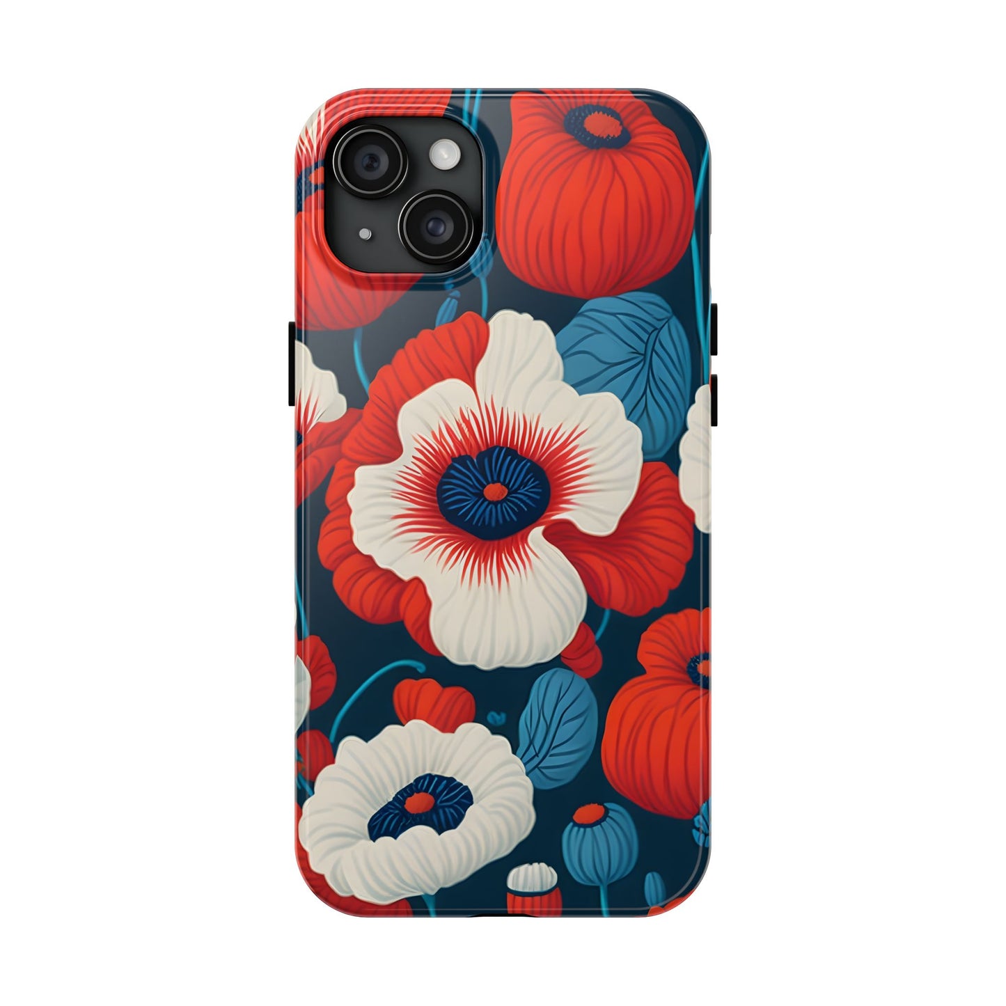 Cute Red And Blue Flower iPhone Case for iPhone 11-15 All Sizes