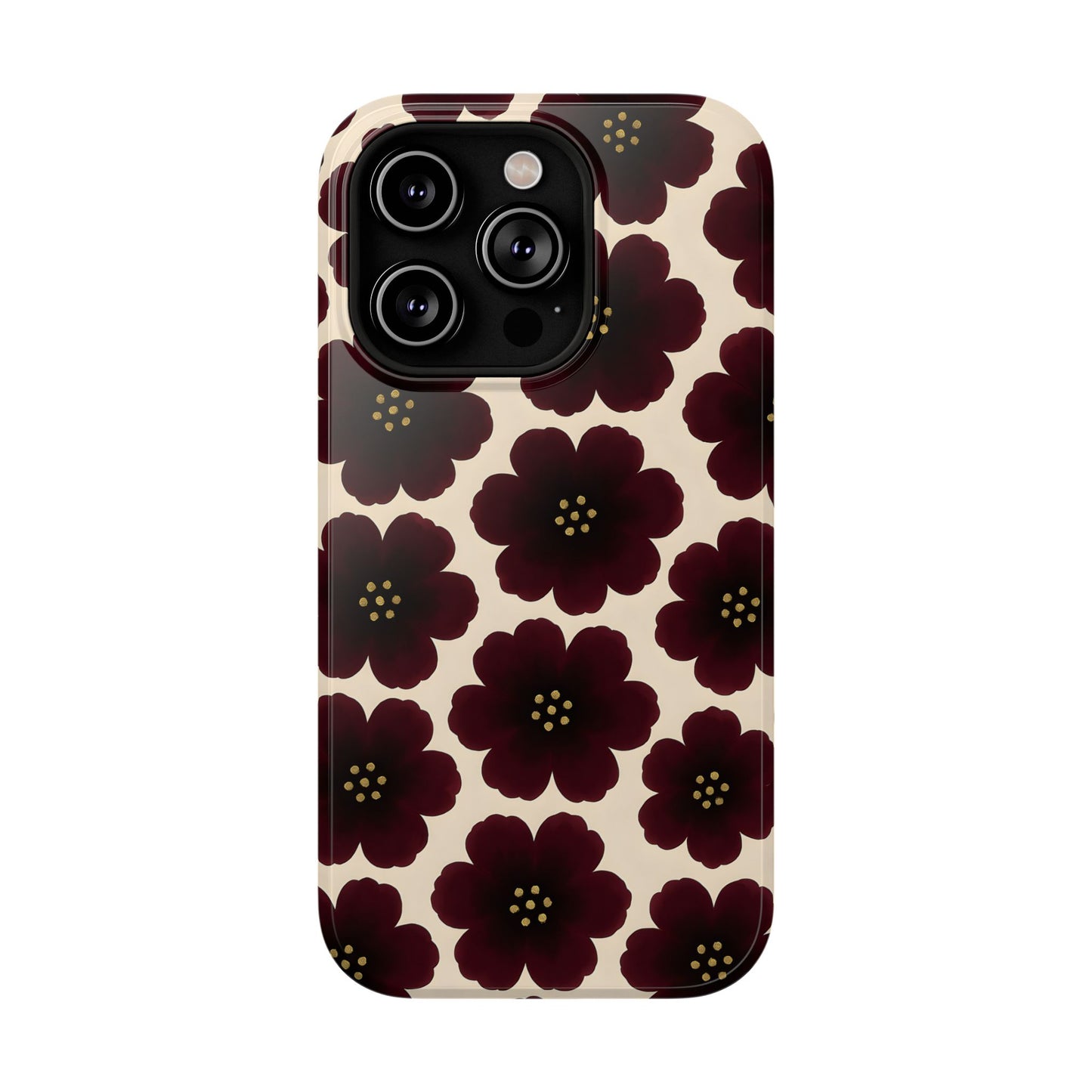 Noir Blossom Retro Floral Pattern Phone Case – MagSafe Compatible for iPhone & Samsung Galaxy