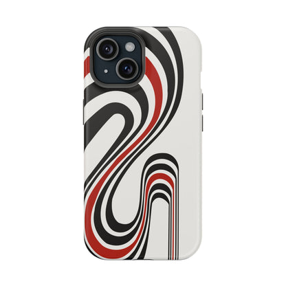 Retro Black & Red Wave Phone Case – MagSafe Compatible for iPhone & Samsung Galaxy