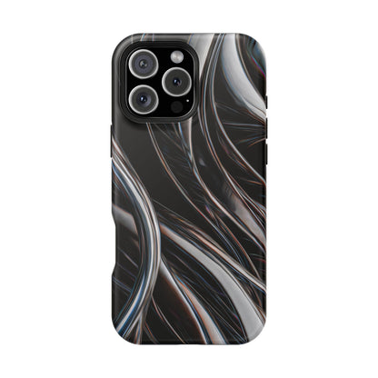 Black Metallic Streaks Phone Case – MagSafe Compatible for iPhone & Samsung Galaxy