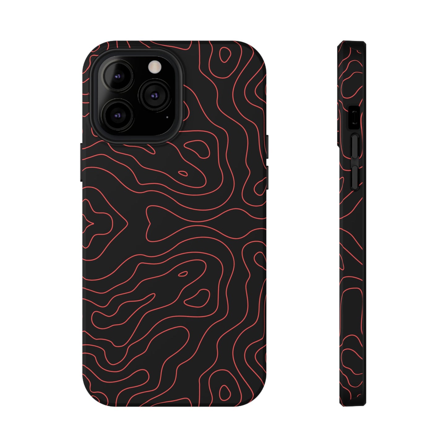 Topographic Lines Black & Red Phone Case – MagSafe Compatible for iPhone & Samsung Galaxy