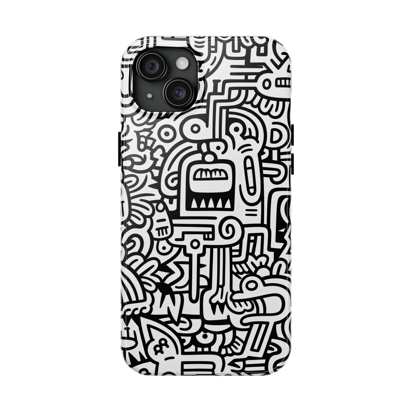 Black And White Doodle Tough Case - iPhone 15-11 All Sizes