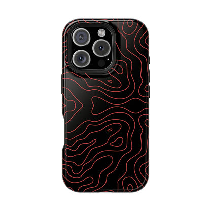 Topographic Lines Black & Red Phone Case – MagSafe Compatible for iPhone & Samsung Galaxy