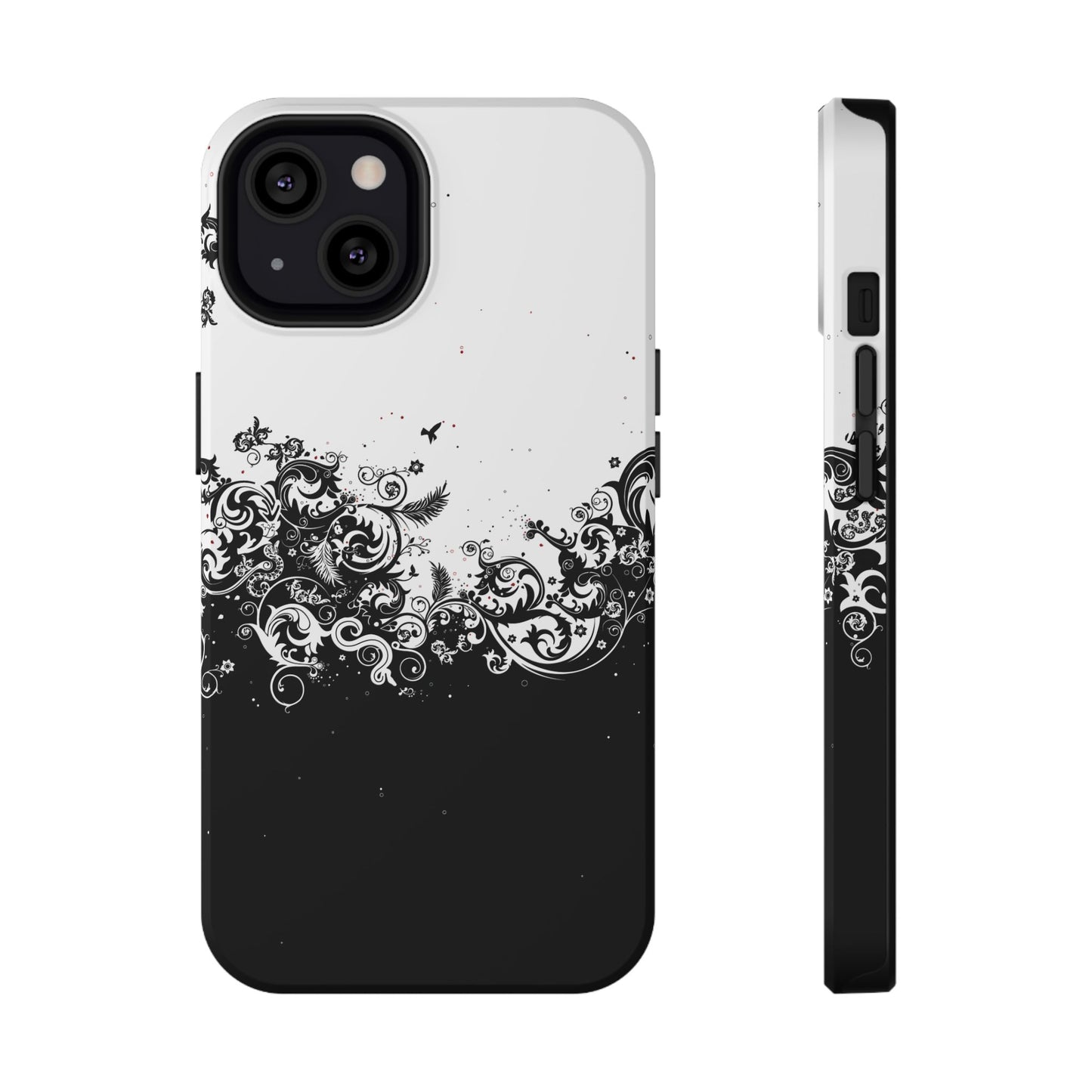 Ornate Black & White Floral Swirl Phone Case – MagSafe Compatible for iPhone & Samsung Galaxy