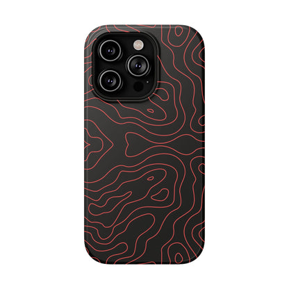 Topographic Lines Black & Red Phone Case – MagSafe Compatible for iPhone & Samsung Galaxy