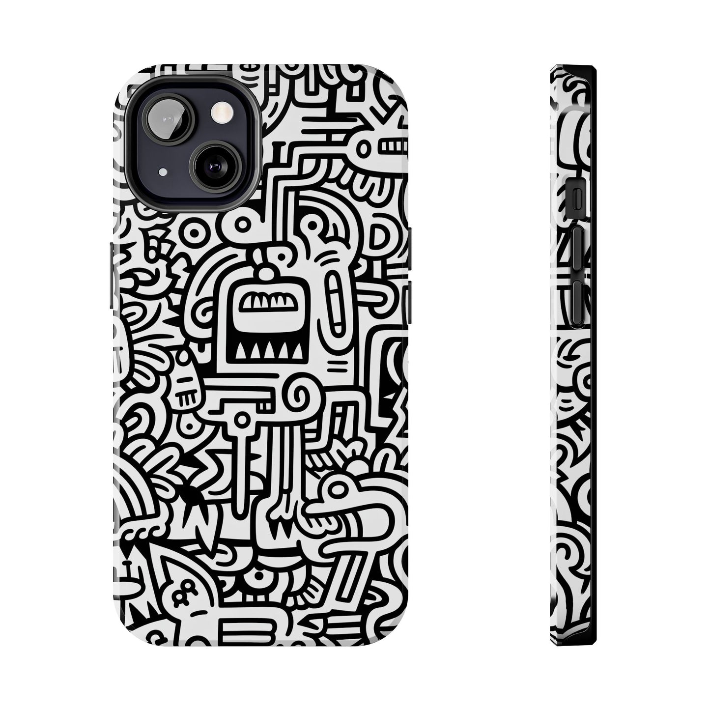 Black And White Doodle Tough Case - iPhone 15-11 All Sizes