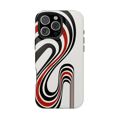 Retro Black & Red Wave Phone Case – MagSafe Compatible for iPhone & Samsung Galaxy
