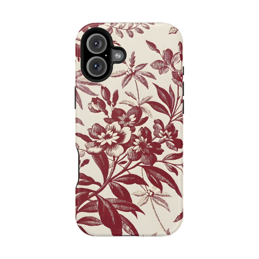 Vintage Maroon Botanical Sketch Phone Case – MagSafe Compatible for iPhone & Samsung Galaxy