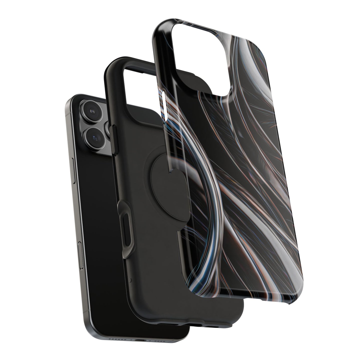 Black Metallic Streaks Phone Case – MagSafe Compatible for iPhone & Samsung Galaxy