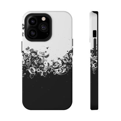 Ornate Black & White Floral Swirl Phone Case – MagSafe Compatible for iPhone & Samsung Galaxy