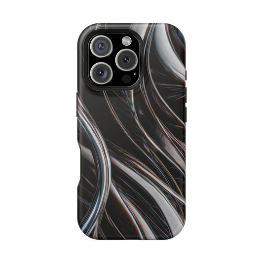 Black Metallic Streaks Phone Case – MagSafe Compatible for iPhone & Samsung Galaxy