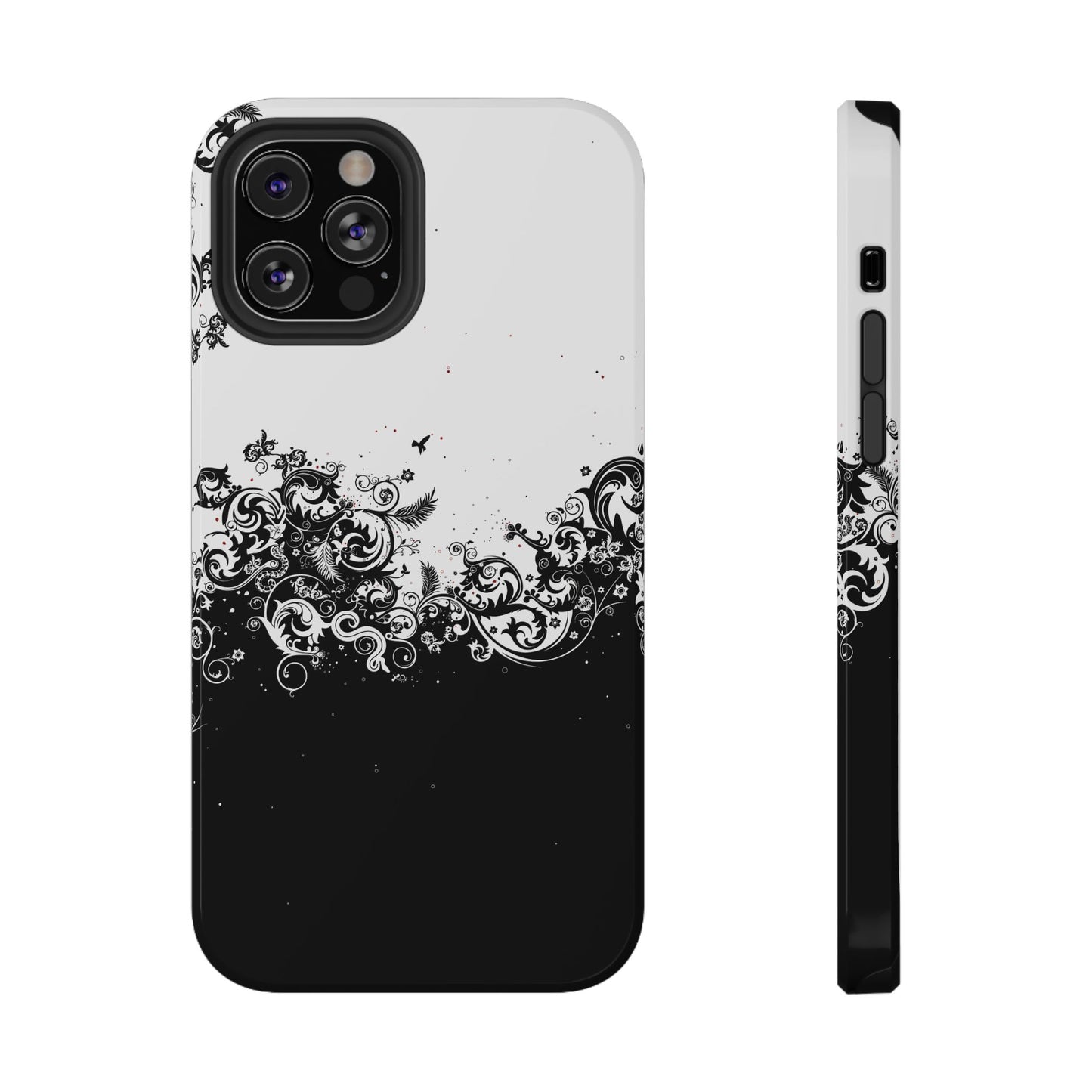 Ornate Black & White Floral Swirl Phone Case – MagSafe Compatible for iPhone & Samsung Galaxy