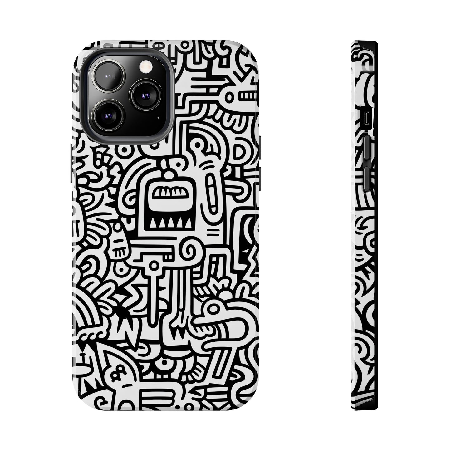 Black And White Doodle Tough Case - iPhone 15-11 All Sizes