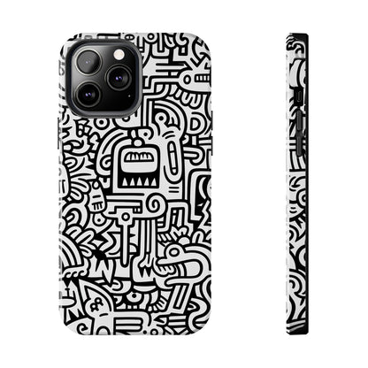 Black And White Doodle Tough Case - iPhone 15-11 All Sizes