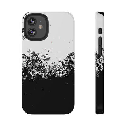 Ornate Black & White Floral Swirl Phone Case – MagSafe Compatible for iPhone & Samsung Galaxy