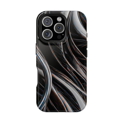 Black Metallic Streaks Phone Case – MagSafe Compatible for iPhone & Samsung Galaxy