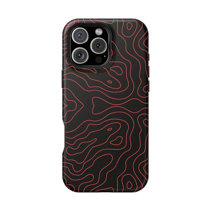 Topographic Lines Black & Red Phone Case – MagSafe Compatible for iPhone & Samsung Galaxy