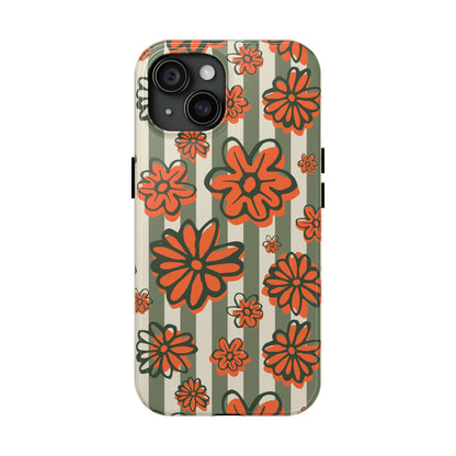 Simplistic Floral Striped Phone Case for iPhone 11-15 All Sizes