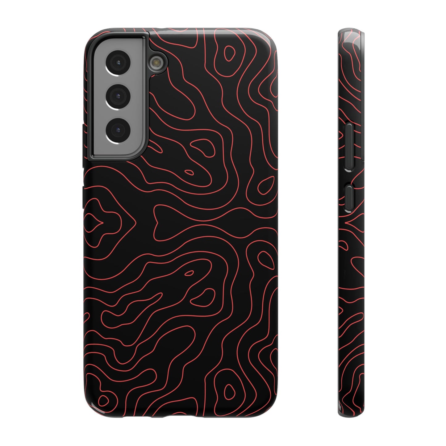 Topographic Lines Black & Red Phone Case – MagSafe Compatible for iPhone & Samsung Galaxy