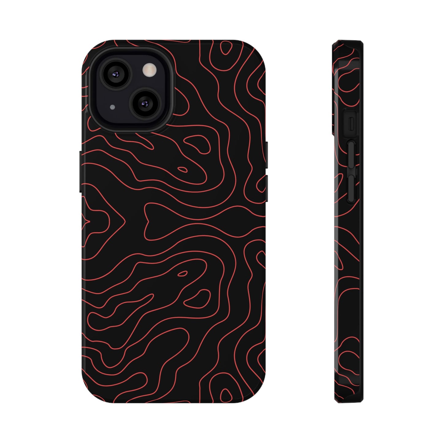 Topographic Lines Black & Red Phone Case – MagSafe Compatible for iPhone & Samsung Galaxy