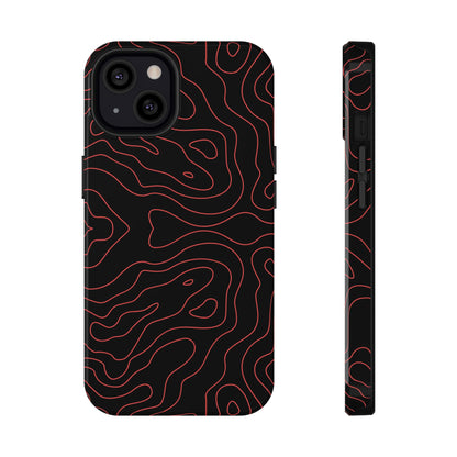 Topographic Lines Black & Red Phone Case – MagSafe Compatible for iPhone & Samsung Galaxy