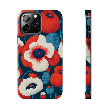 Cute Red And Blue Flower iPhone Case for iPhone 11-15 All Sizes