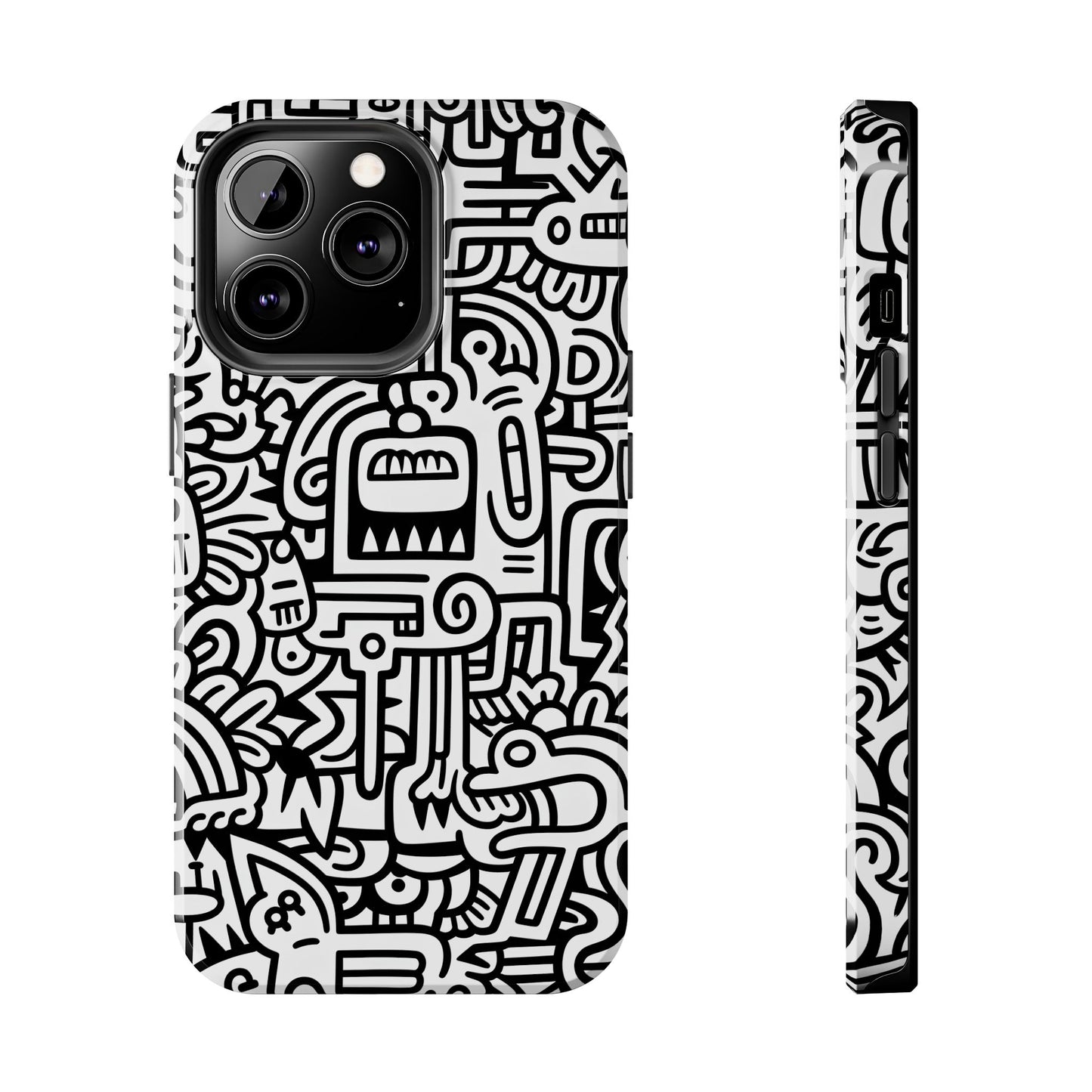 Black And White Doodle Tough Case - iPhone 15-11 All Sizes