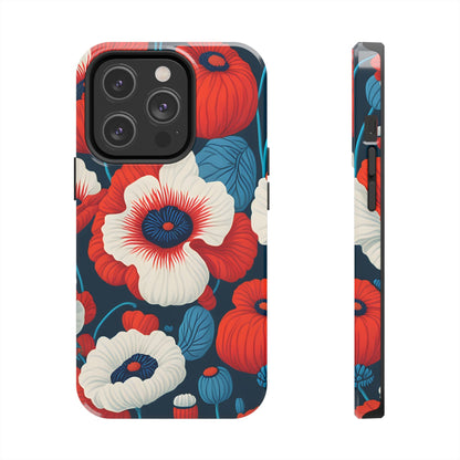 Cute Red And Blue Flower iPhone Case for iPhone 11-15 All Sizes