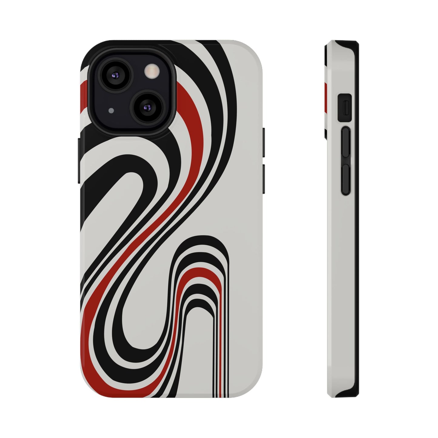 Retro Black & Red Wave Phone Case – MagSafe Compatible for iPhone & Samsung Galaxy