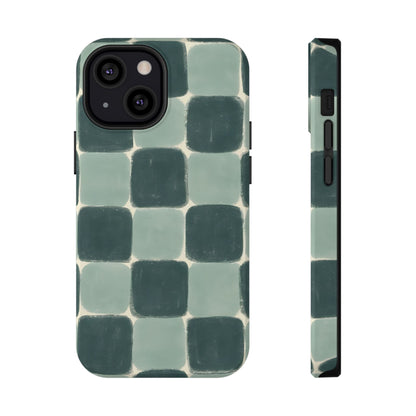 Green Checkerboard Retro Phone Case – MagSafe Compatible for iPhone & Samsung Galaxy
