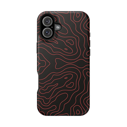 Topographic Lines Black & Red Phone Case – MagSafe Compatible for iPhone & Samsung Galaxy
