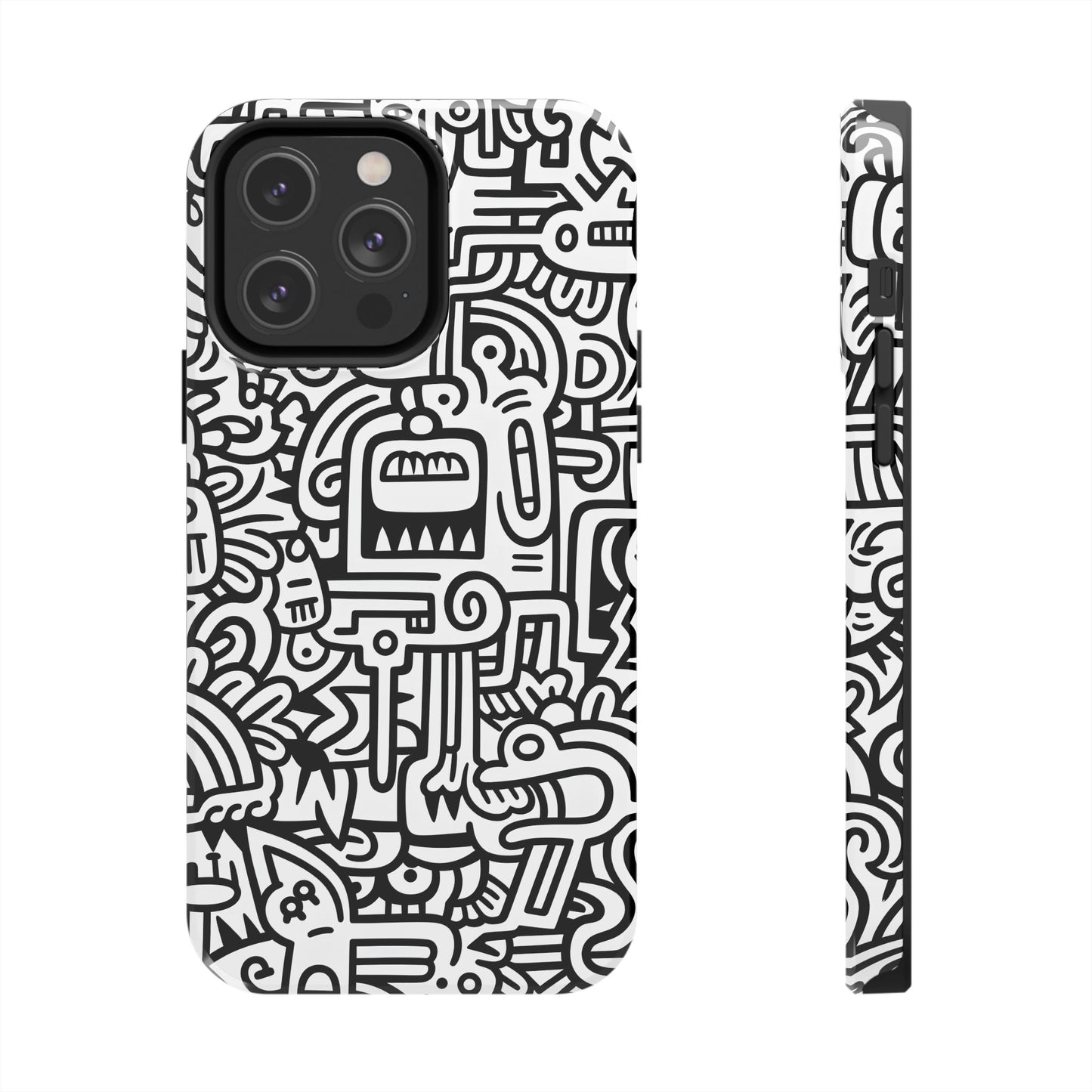 Black And White Doodle Tough Case - iPhone 15-11 All Sizes