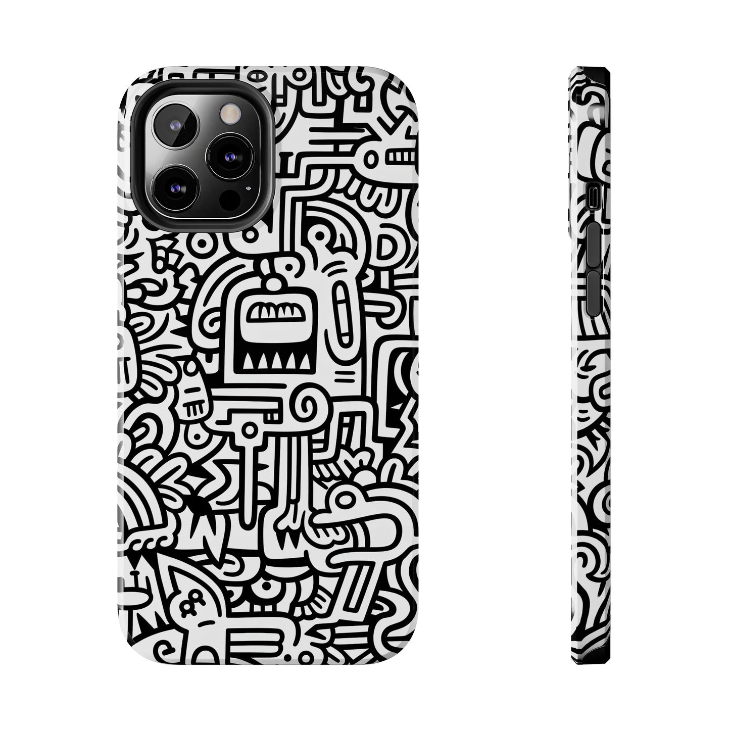 Black And White Doodle Tough Case - iPhone 15-11 All Sizes