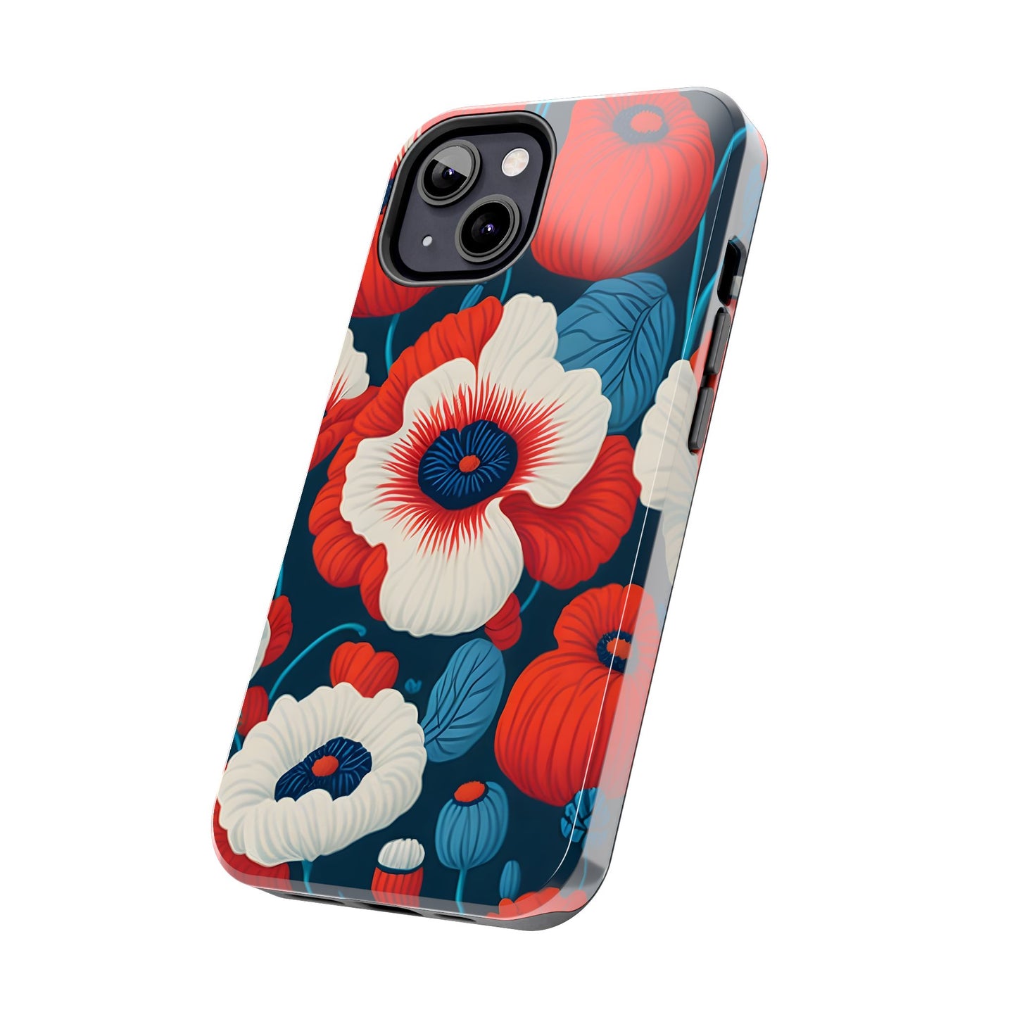 Cute Red And Blue Flower iPhone Case for iPhone 11-15 All Sizes