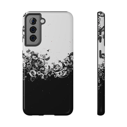 Ornate Black & White Floral Swirl Phone Case – MagSafe Compatible for iPhone & Samsung Galaxy