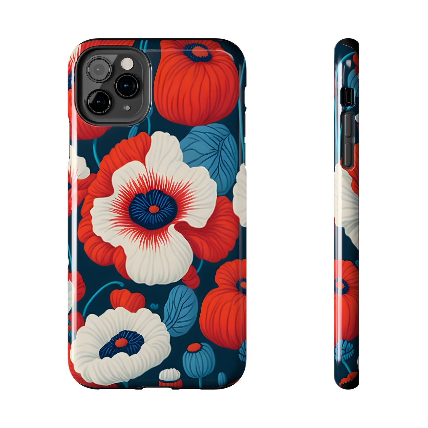 Cute Red And Blue Flower iPhone Case for iPhone 11-15 All Sizes