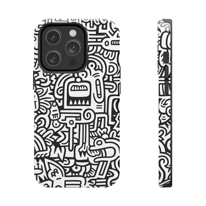 Black And White Doodle Tough Case - iPhone 15-11 All Sizes