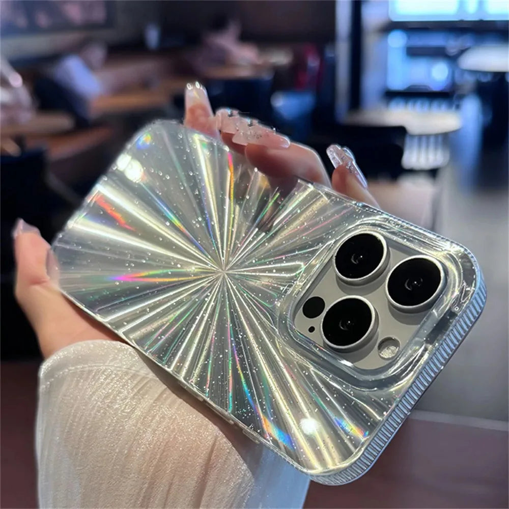 "Stunning Luxury Laser Glitter Rainbow Water Ripple Phone Case for iPhone 16 Pro Max & 15/14/13/12/11 Pro Max - Fashionable Shockproof Protection!"