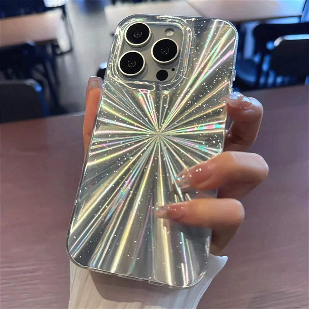 "Stunning Luxury Laser Glitter Rainbow Water Ripple Phone Case for iPhone 16 Pro Max & 15/14/13/12/11 Pro Max - Fashionable Shockproof Protection!"