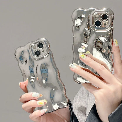 Wavy Chrome Silver Plating iPhone Case - Lens Protection