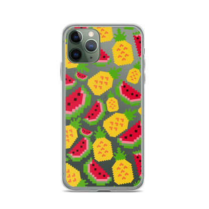 Retro Pixel Fruits Clear iPhone Case for iPhone 15-11 All Sizes