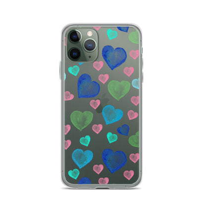 Colorful Hearts Clear iPhone Case - iPhone 15-11 All Sizes