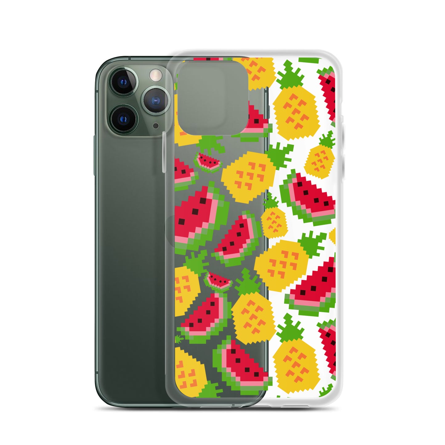 Retro Pixel Fruits Clear iPhone Case for iPhone 15-11 All Sizes