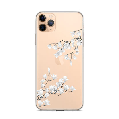 Minimal White Blossoms Clear iPhone Case - iPhone 15-11 All Sizes