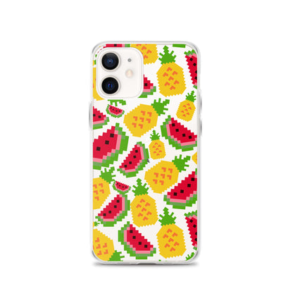 Retro Pixel Fruits Clear iPhone Case for iPhone 15-11 All Sizes