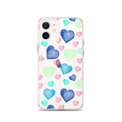 Colorful Hearts Clear iPhone Case - iPhone 15-11 All Sizes