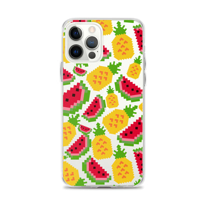 Retro Pixel Fruits Clear iPhone Case for iPhone 15-11 All Sizes