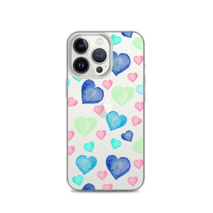 Colorful Hearts Clear iPhone Case - iPhone 15-11 All Sizes