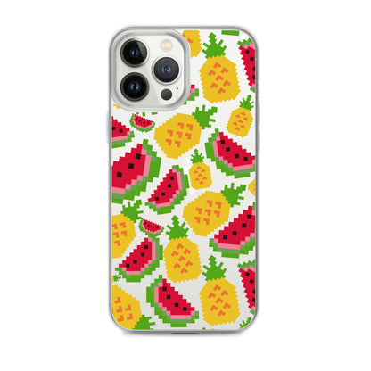 Retro Pixel Fruits Clear iPhone Case for iPhone 15-11 All Sizes